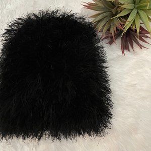 Black Fuzzy Pull On Winter Hat
